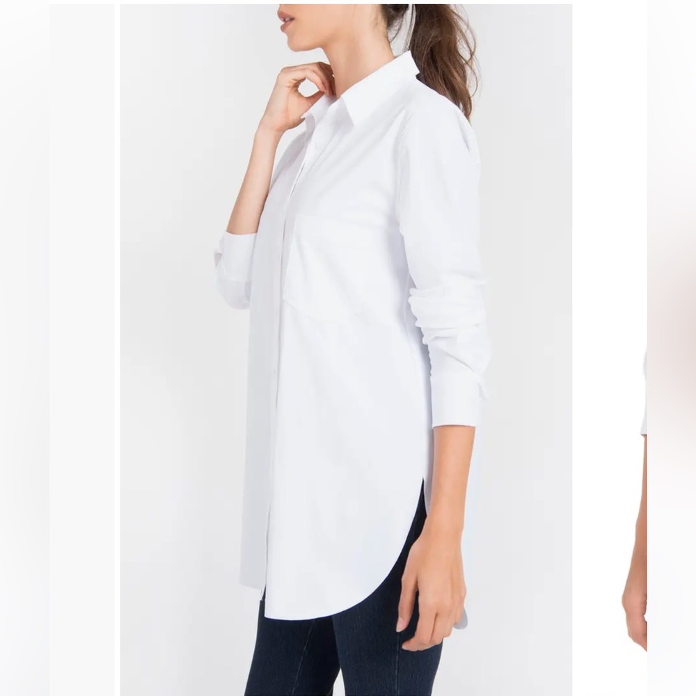 Lysse New York Schiffer sz L white tailored tunic length button down shirt - Picture 2 of 12